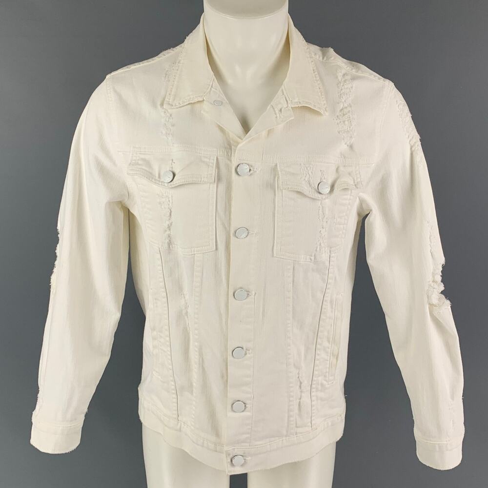 CURRENT / ELLIOTT Size M White Distressed Cotton Trucker Jacket